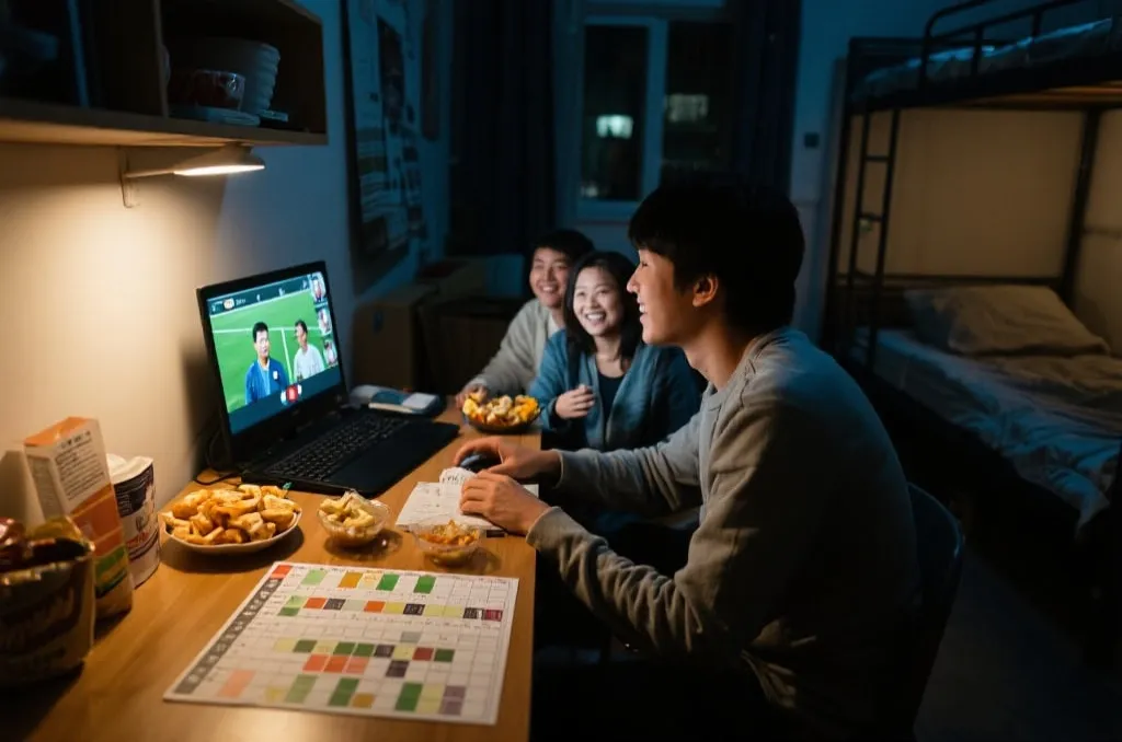 留学生与家人远程连线看球的温暖场景